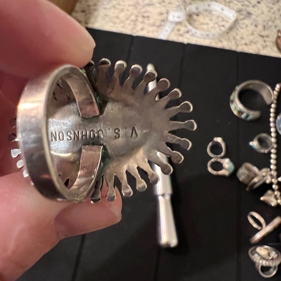 VS Johnson Zuni Needle Point Sterling  Silver Ring Native American Turquoise Sz7 - Picture 3 of 4